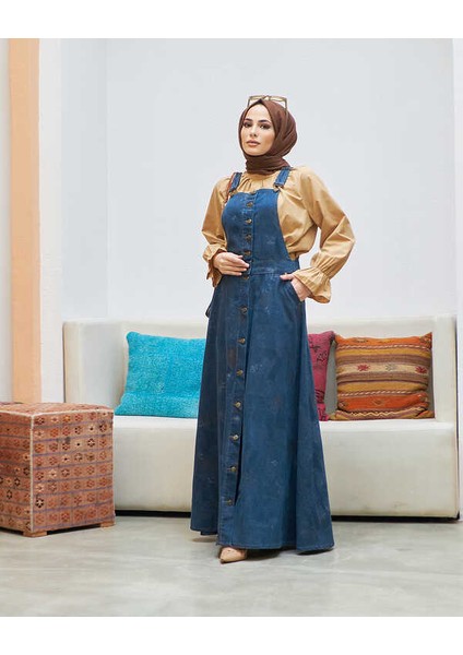 2210-DENIM Efsanem Mevlana Salopet Koyu Mavi