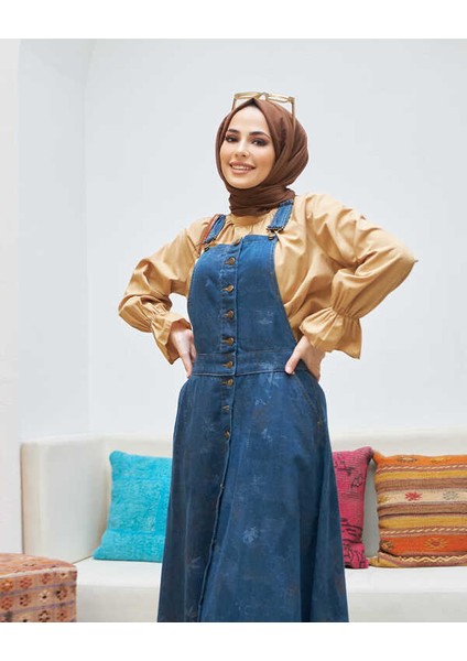 2210-DENIM Efsanem Mevlana Salopet Koyu Mavi