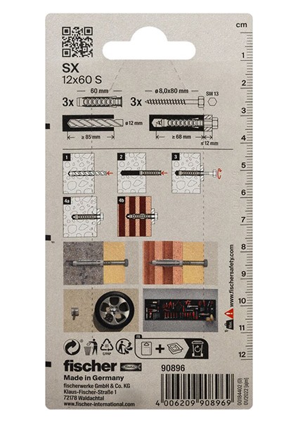 SX12X60 Altıgen Başlı Vidalı Dübel (3'lü)