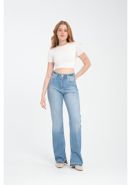 %100 Pamuk, Yüksek Bel Wide Leg Jeans indirimleri