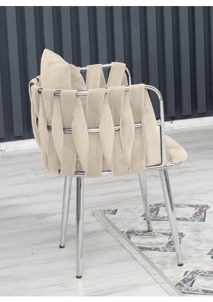 Sarmaşık Çay Seti Tekli Koltuk Sandalye Berjer Oturma Odası Kafe Antre Hol Ofis Krom Metal