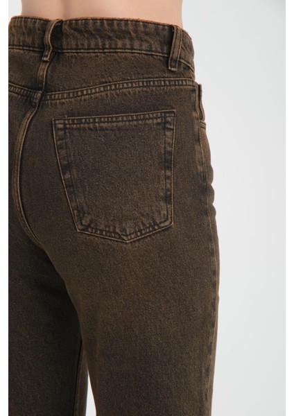 Yüksek Bel Fermuarlı Wideleg Fit %100 Pamuk Jean Pantolon fırsatları
