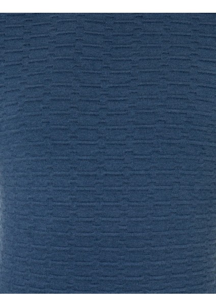 Erkek İndigo Melanj Slim Fit Bisiklet Yaka Triko Kazak 50241425-VR155