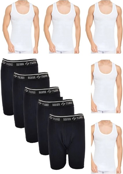 Erkek 5'li Takım Seher Yıldız 5 Boxer Pamuklu Atlet Toplam 10 Parça
