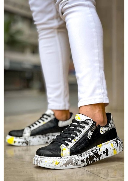 Bağcıklı Crocodile Siyah Sarı Günlük Erkek Ayakkabısı modelleri