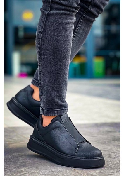 Siyah Siyah Yüksek Taban Tek Bant Bağcıksız Günlük Erkek Ayakkabısı modelleri