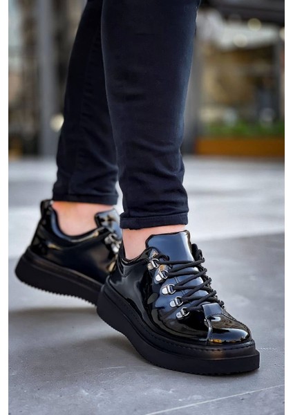 Siyah Rugan Siyah Yüksek Taban Bağcıklı Günlük Erkek Ayakkabısı modelleri