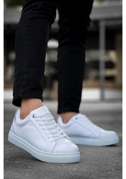 Beyaz Cilt Yüksek Beyaz Taban Günlük Erkek Ayakkabısı