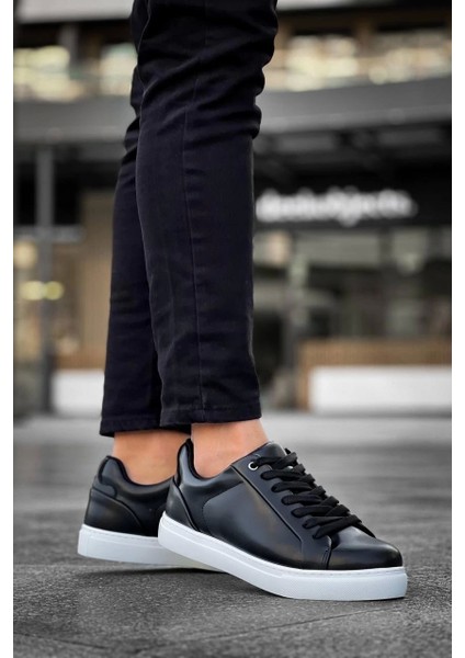 Siyah Cilt Yüksek Beyaz Taban Günlük Erkek Ayakkabısı modelleri
