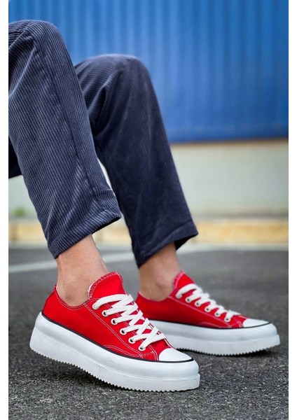 Kısa Kırmızı Keten Beyaz Yüksek Taban Spor Ayakkabısı fırsatları