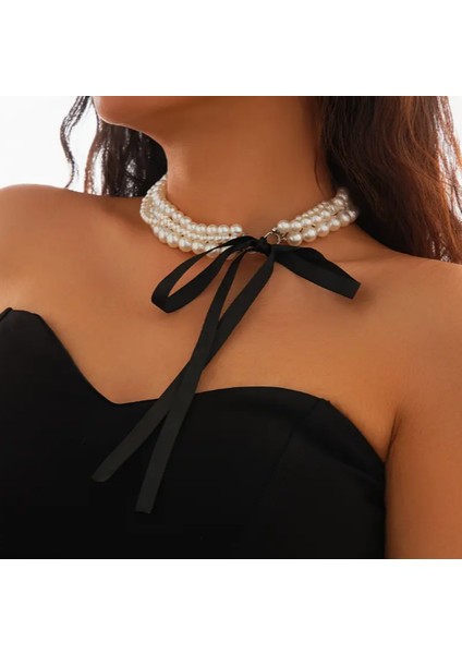 Kurdele Bağlamalı Fransız Tarzı Şık Kadın Inci Kolye modelleri