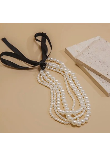 Kurdele Bağlamalı Fransız Tarzı Şık Kadın Inci Kolye fırsatları