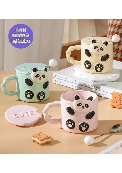 Panda Kabartmalı Sevimli Seramik Kupa