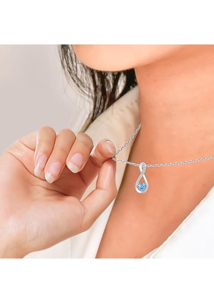 Swarovski Zirconia Kalp ve Sonsuzluk Kadın Kolye 925K Gerçek Gümüş Londan Blue Zirconia modelleri