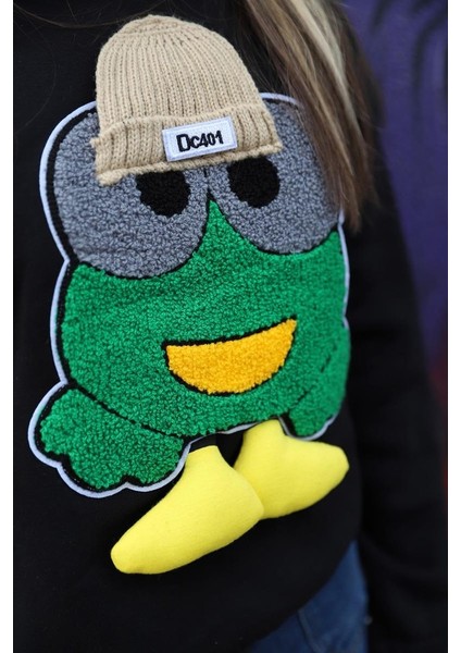 05-14 Yaş Kız Çocuk Siyah Renk Emoji Kapşonlu Sweat