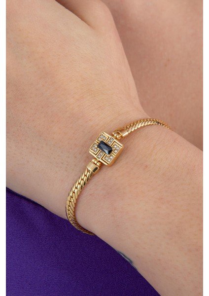 14 Ayar Altın Baget Siyah Taşlı Balıksırtı Bileklik