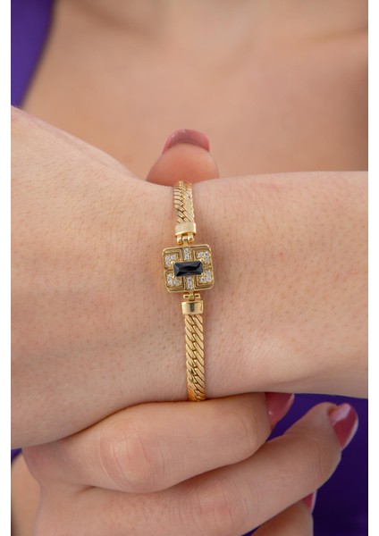 14 Ayar Altın Baget Siyah Taşlı Balıksırtı Bileklik fiyatları