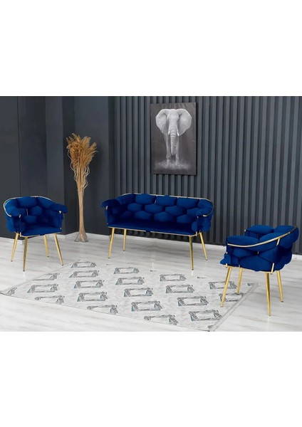 Balon Çay Seti Takımı Koltuk Takımı Oturma Odası Kafe Antre Hol Ofis 2+1+1 Gold Metal