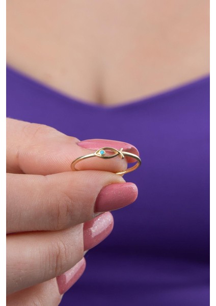 14 Ayar Altın Mini Firuze Taş Detaylı Balık Yüzük modelleri