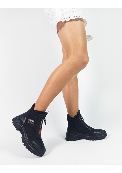Siyah Renk Fermuarlı Paraşüt Malzeme Kadın Bot modelleri