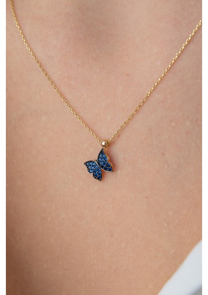 14 Ayar Altın Safir Taşlı Kelebek Kolye fiyatları