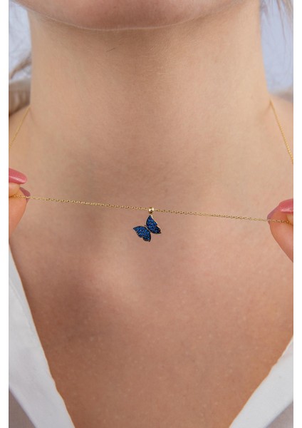 14 Ayar Altın Safir Taşlı Kelebek Kolye fırsatları