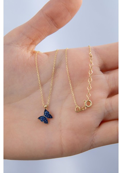 14 Ayar Altın Safir Taşlı Kelebek Kolye indirimleri