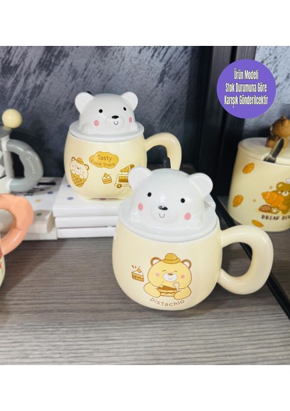 Sevimli Ayı Figürlü Kapaklı Seramik Kupa