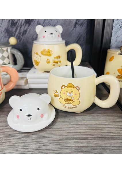 Sevimli Ayı Figürlü Kapaklı Seramik Kupa fiyatları