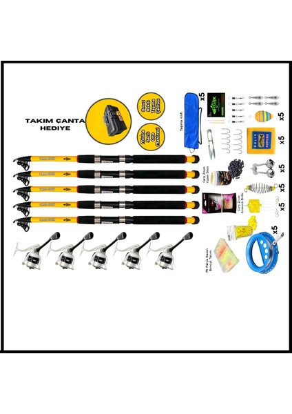 Uyguna-Yakala 5'li Sazan Olta Seti XL-3.60MT/50-100GR