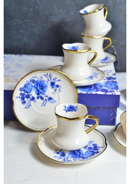 White Jasmin 6 Kişilik Porselen Türk Kahvesi Fincan Takımı