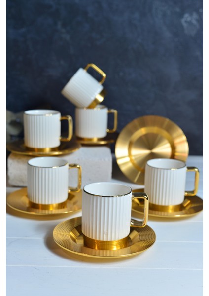 Aurora White 6 Kişilik Porselen Türk Kahvesi Fincan Takımı