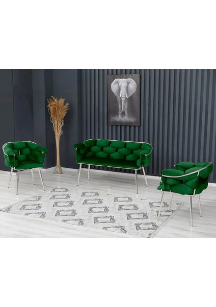 Balon Çay Seti Takımı Gri Koltuk Takımı Oturma Odası Kafe Antre Hol Ofis 2+1+1 Krom Metal