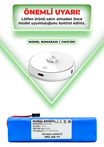 Imilab V1 Akıllı Robot Süpürge Bataryası 14.4V 5200mAh Li-ion Pil (Orijinal Kapasite)