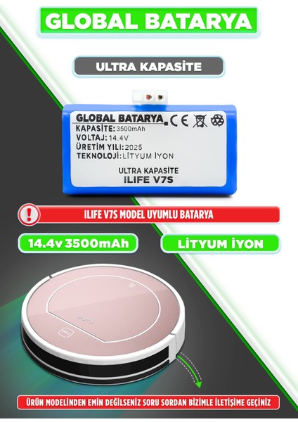 Ilıfe V7S Uyumlu Akıllı Robot Süpürge Bataryası 14.4V 3500MAH Li-Ion Pil (Ultra Kapasite)