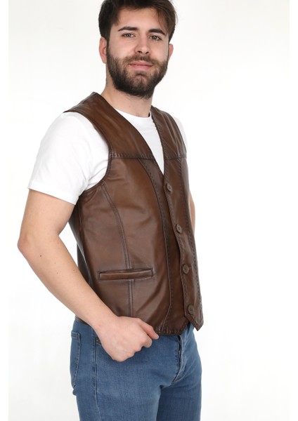 %100 Hakiki Kuzu Derisi Karartmalı Taba Erkek Yelek modelleri