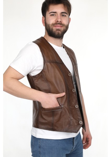 %100 Hakiki Kuzu Derisi Karartmalı Taba Erkek Yelek fiyatları