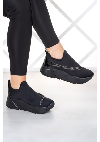 Maggie Siyah Streç Gümüş Zincirli Sneaker