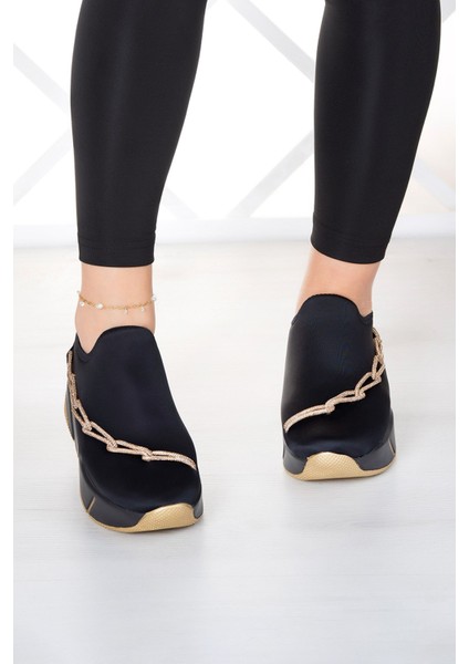 Maggie Siyah Streç Altın Zincirli Sneaker modelleri