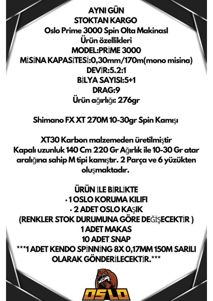 Prime 3000 Shimano Fx Xt 270CM 10-30GR 8 Örgü Spin Olta Seti
