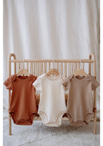 3lü Pamuklu Kaşkorse Kısa Kollu Body Set Taş/ekru/kiremit indirimleri