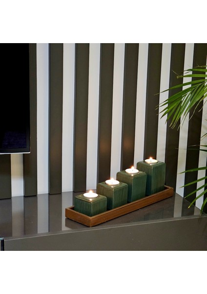 4 Lü Dekoratif Ahşap Mumluk Şamdan Özel Boyalı modelleri