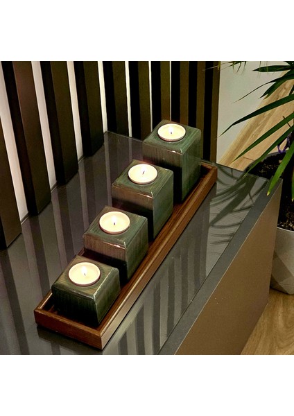 4 Lü Dekoratif Ahşap Mumluk Şamdan Özel Boyalı fırsatları