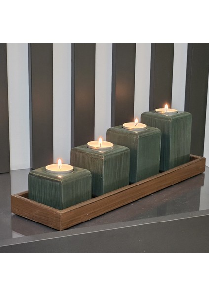 4 Lü Dekoratif Ahşap Mumluk Şamdan Özel Boyalı indirimleri