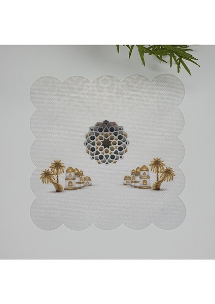 Palmiye Ağaçları ve Islami Motif Desenli Kumaş Kokteyl Peçetesi 1 Adet