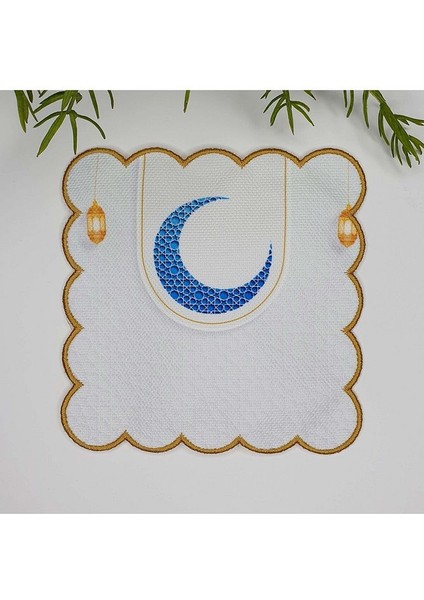 Mavi Hilal ve Islami Motif Desenli Nakış Kenar Kokteyl Peçetesi 1 Adet