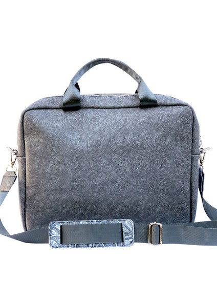 13"-14 İnç Laptop Çantası, Notebook, Macbook, Deri Evrak Çantası , Su Geçirmez Şal Desen Baskılı Gri