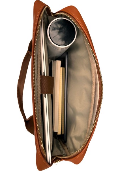 Darbe Korumalı, Laptop Çantası Coffee 15.6" Inç Macbook Çantası 39X30X4 cm Vegan Deri Kahverengi modelleri