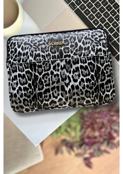 11" & 11.5 Inç Tablet Kılıfı, Su ve Darbe Korumalı, Leopar Desen, El Çantası Kılıf, Vegan Deri Taba