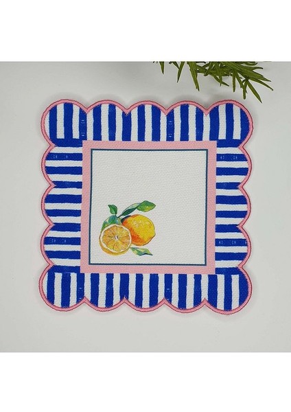 Dekoratif Kenar Limon Desenli Nakış Kenar Kumaş Kokteyl Peçetesi 1 Adet